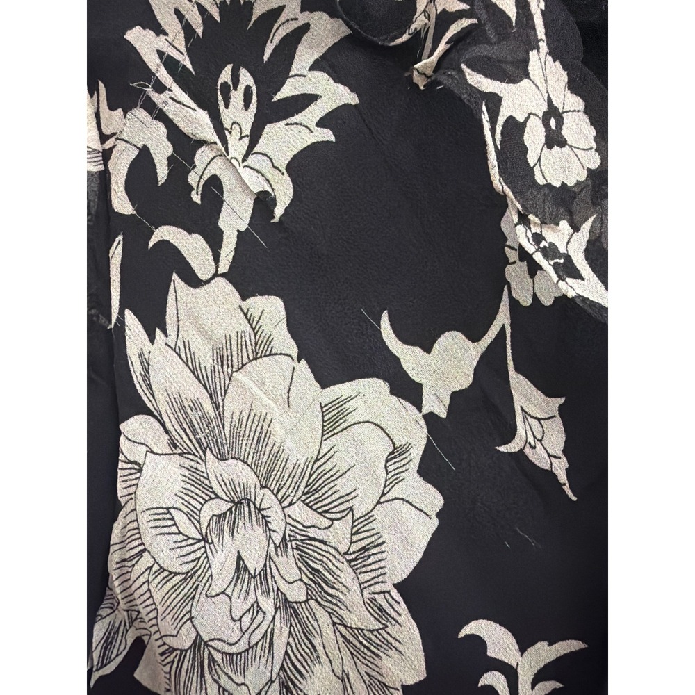 Blouse Floral Whimsigoth Worthington Women XL Silk Flutter Sleeve Tie Front - Picture 4 of 10